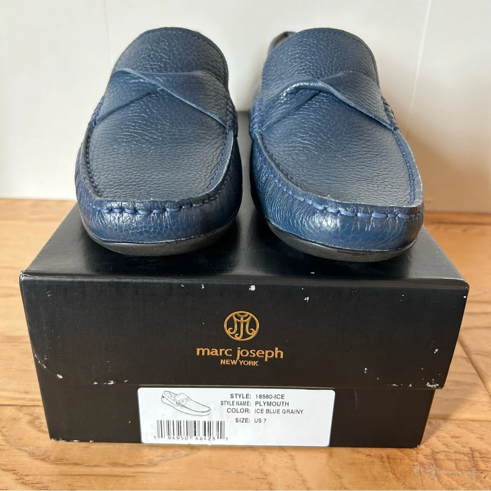 Marc Joseph NIB Blue Pebble Leather Loafer 7 Plymouth Twisted Driver Rubber Sole